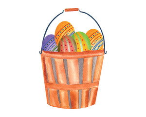 Watercolor Easter Basket with Easter Eggs