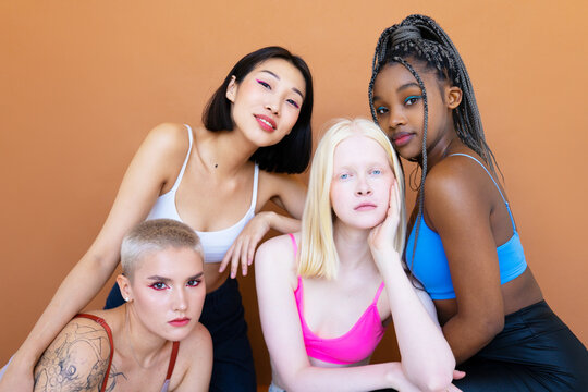 Diverse female models looking at camera