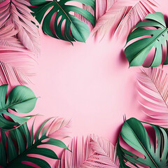 Tropical leaves background. Generative AI.