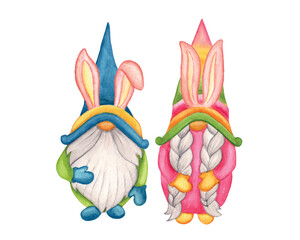 Watercolor Easter Gnome, Cute Gnome for Easter Celebration