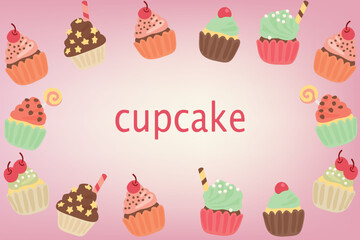 Background of delicious cupcakes. Dessert vector illustration design