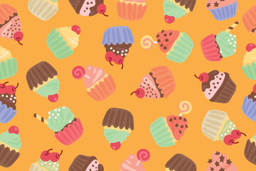 Background of delicious cupcakes. Dessert vector illustration design