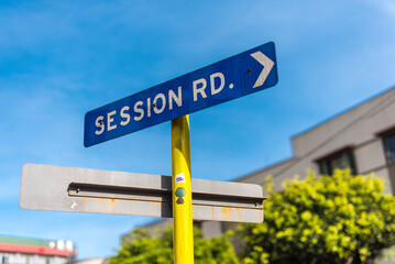 A session road sign at the downtown area of Baguio City, Philippines.