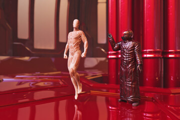 African man in future with floating humanoid