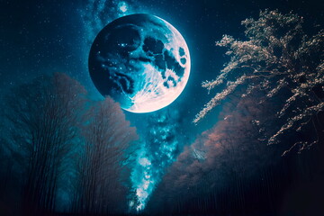 Night sky with a huge moon, a beautiful digital image. Generative AI