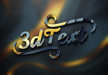 3D Text Effect with Glossy Reflective Blue and Gold Colors Mockup