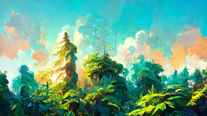Obraz na płótnie Canvas Rainforest forest in the sunny morning illustration Generative AI Content by Midjourney