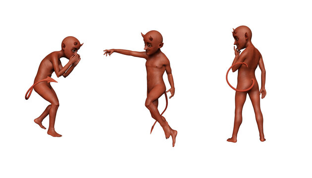 3d render magical devils Whispering imps