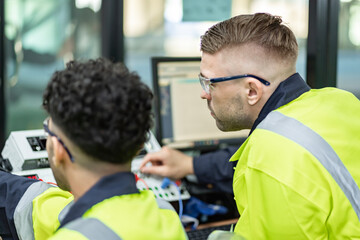 Electrical engineers supervise and design PLC electrical systems for companies or industrial...