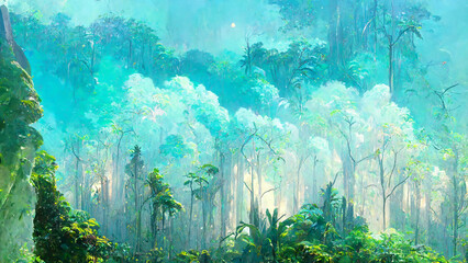 Fototapeta na wymiar Tropical Rainforest Landscape Tropical forest in the illustration Generative AI Content by Midjourney