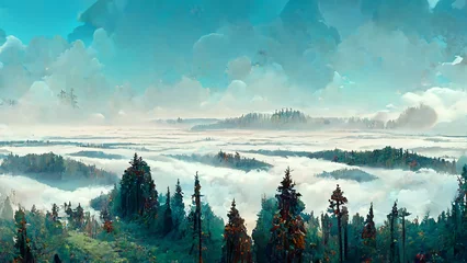 Crédence de cuisine en verre imprimé Forêt dans le brouillard Panorama of foggy forest. in a misty day illustration Generative AI Content by Midjourney