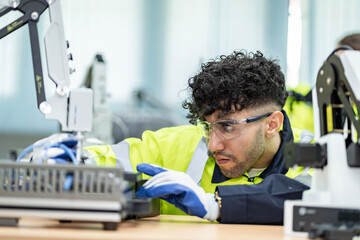 Team man of engineers practicing maintenance Taking care and practicing maintenance of old machines in the factory so that they can be used continuously.