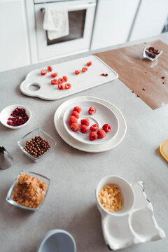 Untidy table after making breakfast.