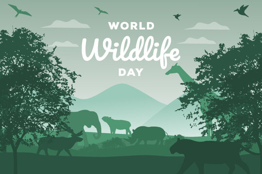 world wildlife day silhouette with animals in the forest