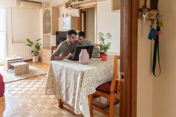 Gay Couple Checking The Laptop At Home