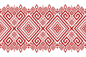 Red traditional ethnic pattern paisley flower Ikat background abstract Aztec African Indonesian Indian seamless pattern for fabric print cloth dress carpet curtains and sarong