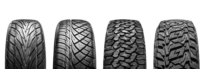 Off-road tire tread isolated on white background with clipping path