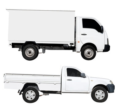 White Truck Isolated On White Background With Clipping Path