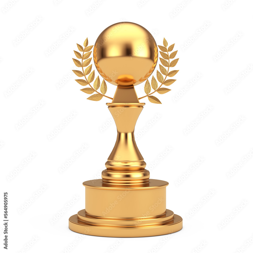 Aufkleber golden award trophy with blank sphere and laurel wreath. 3d rendering