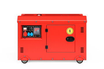 Big Red Outside Auxiliary Electric Power Generator Diesel Unit for Emergency Use. 3d Rendering