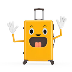 Smile Cute Yellow Cartoon Suitcase Character Mascot. 3d Rendering