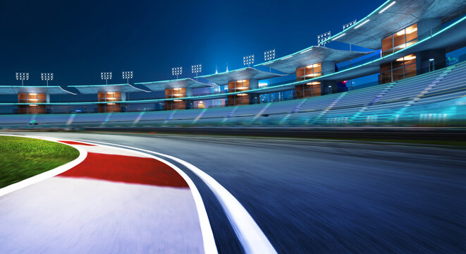 3d rendering of motion blurred night scene race track