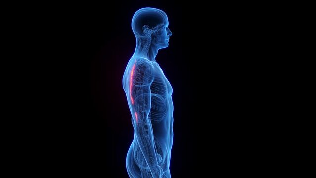 3D rendered medical animation of a man's spinalis thoracis