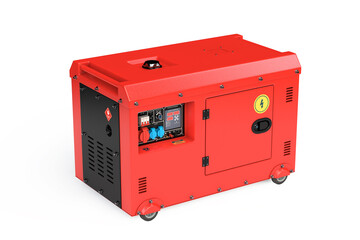 Big Red Outside Auxiliary Electric Power Generator Diesel Unit for Emergency Use. 3d Rendering