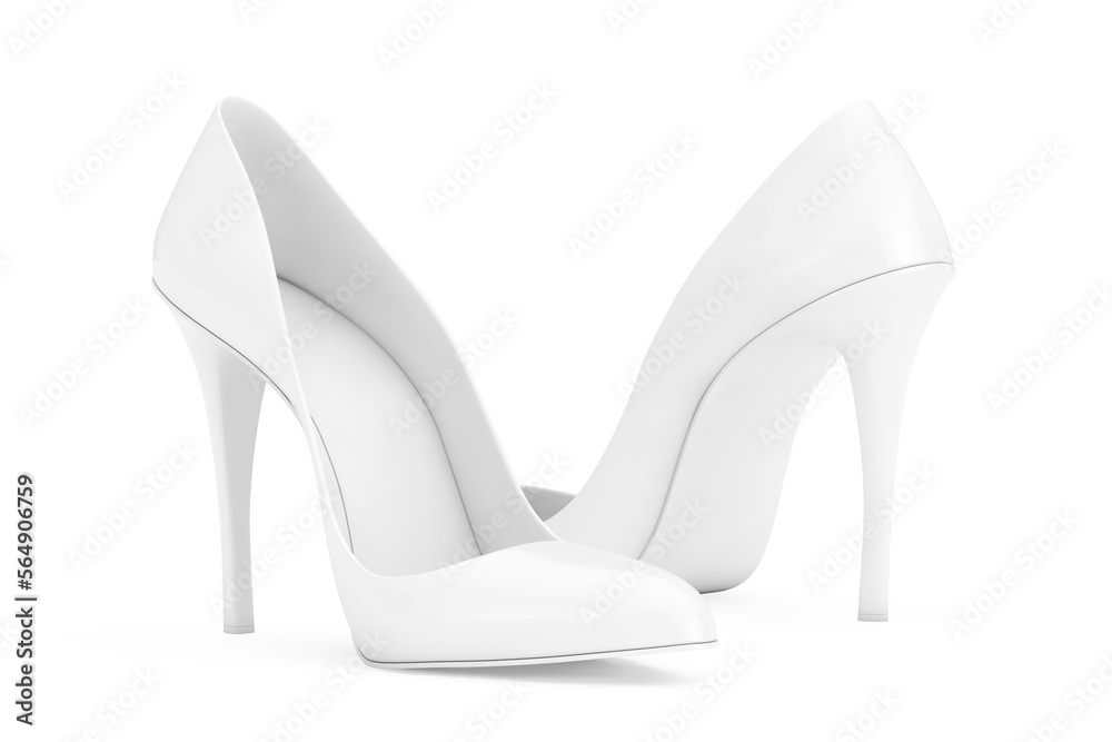 Aufkleber white high heels wooman shooes in clay style. 3d rendering