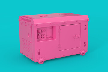 Big Pink Outside Auxiliary Electric Power Generator Diesel Unit for Emergency Use in Duotone Style. 3d Rendering