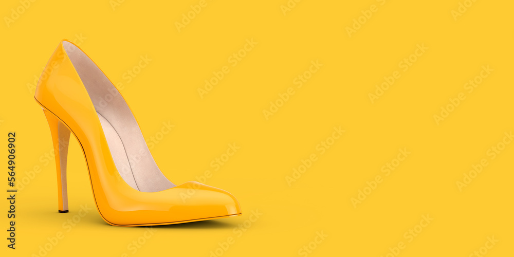 Poster yellow high heels wooman shooes. 3d rendering