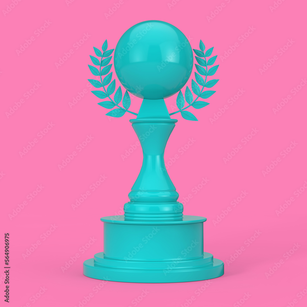 Aufkleber blue award trophy with blank sphere and laurel wreath in duotone style. 3d rendering