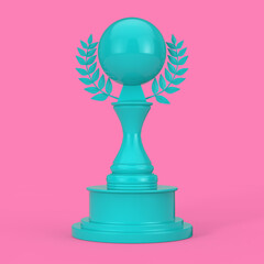 Blue Award Trophy with Blank Sphere and Laurel Wreath in Duotone Style. 3d Rendering