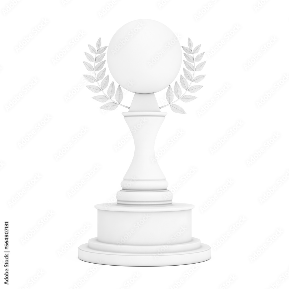 Aufkleber white award trophy with blank sphere and laurel wreath in clay style. 3d rendering