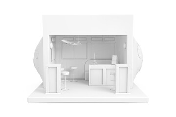Modern Travel or Tickets Agency Booth, Promotion Stand, Room in Clay Style. 3d Rendering