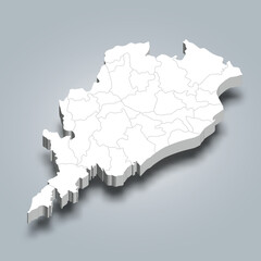 Obraz premium Odisha 3d district map is a state of India