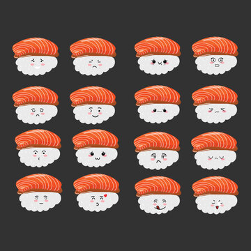set of character emoji or emoticon sushi japanese food isolated on white background. sushi character