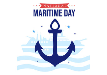 World Maritime Day Illustration with Sea and Ship for Web Banner or Landing Page in Flat Blue Nautical Celebration Cartoon Hand Drawn Templates