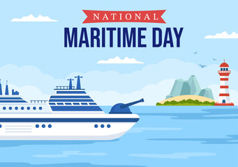 World Maritime Day Illustration with Sea and Ship for Web Banner or Landing Page in Flat Blue Nautical Celebration Cartoon Hand Drawn Templates