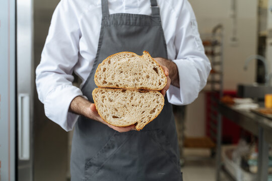Fresh bread cut in half