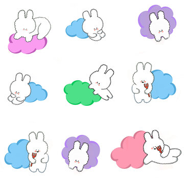pattern bunny rabbit with sky,  cute rabbit bunny was fat and happy sticker