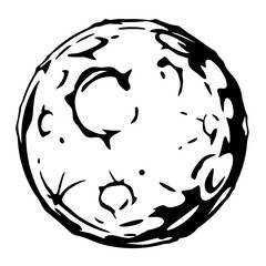 Full Moon cartoon with big craters in black and white colors isolated, silhouette of the planet with craters - obrazy, fototapety, plakaty