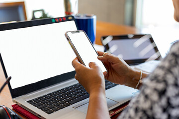 Close up of unrecognizable woman hands texting with smartphone