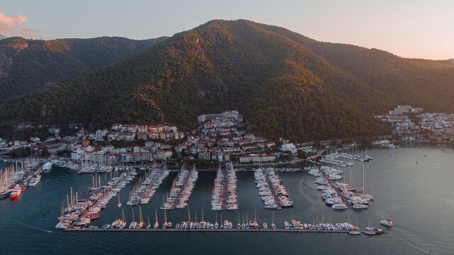 yacht marina in Fethiye, drone aerial view