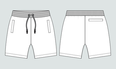 Sweat Shorts pant Technical drawing fashion flat sketch vector Illustration template front and back views.