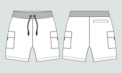Sweat Shorts pant Technical drawing fashion flat sketch vector Illustration template front and back views.