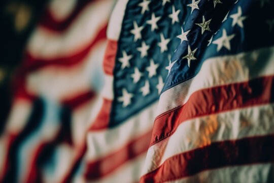 A close-up image of an old textured of American flag background generative ai