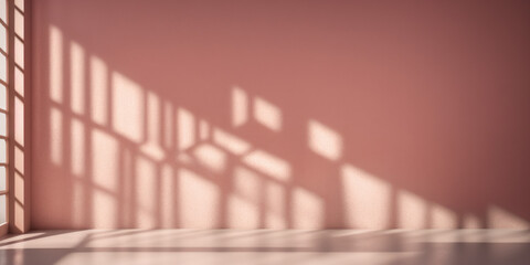 Large light coral pink colored empty wall. Copy space for text, logo or product presentation. Generative AI