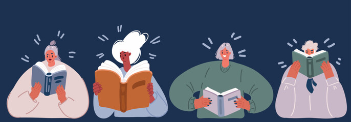 Cartoon vector illustration of Collection of people spending time with books