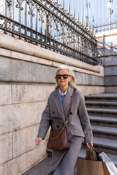 Stylish Senior Woman Doing Shopping.
